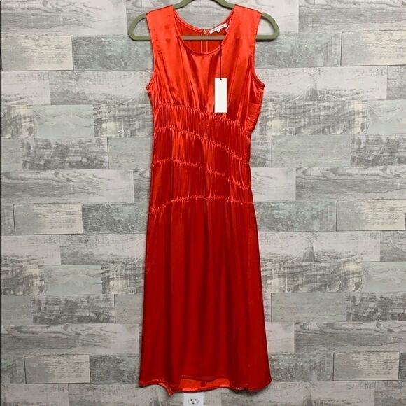 Helmut Lang Red Ruched Satin Tank Dress, NWT - Picture 7 of 11
